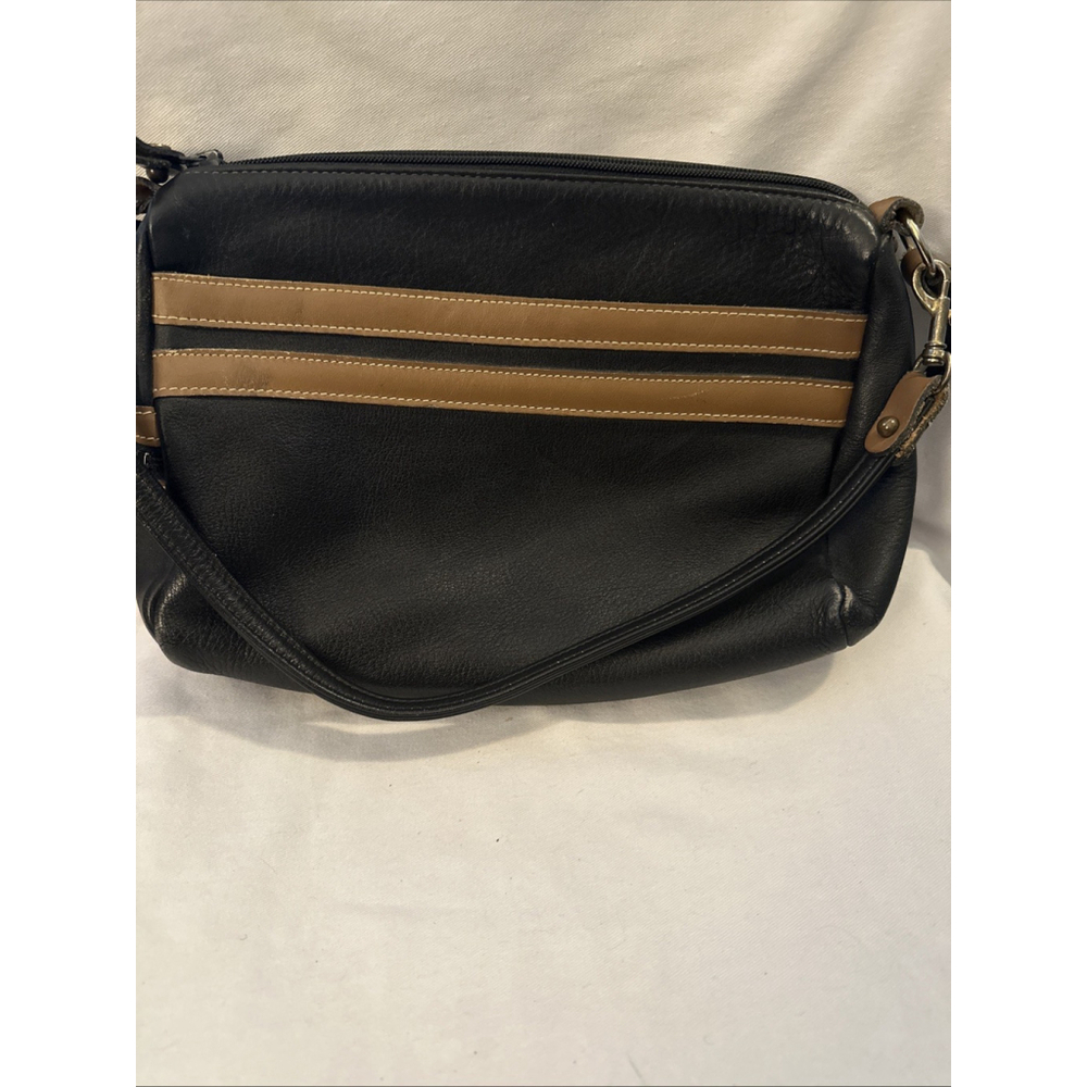 Vintage Orvis Black Brown Pebbled Leather Crossbody Bag